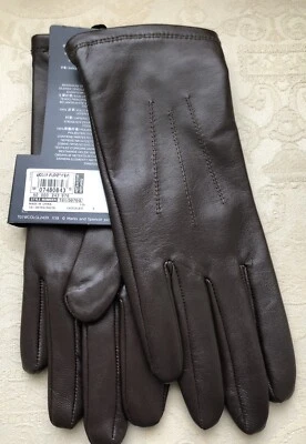 MARKS & SPENCER M&S Collection Women's Chocolate Brown Leather Gloves Size Small