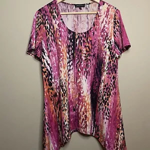 Slinky Brand Tunic Women Large Pink Orange Short Sleeve Asymmetric Hemline - Picture 1 of 7