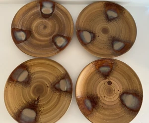 Sango Splash 8.25" Brown Drip Stoneware Glaze Salad/Lunch Plate #4951 Set of 4 - Picture 1 of 7