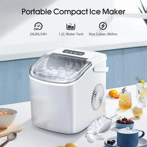 Máquina fabricante de hielo portátil blanca 26 libras/24 horas encimera autolimpiable cuchara comercial - Imagen 1 de 7
