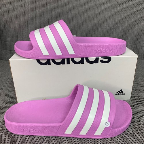 Adidas Adilette Aqua Slides donna taglia 10 viola e bianco calza casual leggera