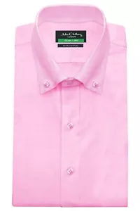 Camisa polo rosa lisa con botones cuello corbata para hombre ajuste a medida formal ropa de oficina - Imagen 1 de 9
