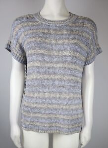 WOMEN'S SHORT SLEEVE STRIPED SWEATER - CABLE & GAUGE - SIZE M