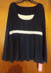 NWT Women's Romwe Black w/Lace Long Sleeve Textured Tunic Top - size 3XL - Picture 1 of 5