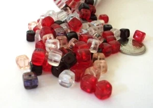 5mm Czech Glass Bevelled Square Bead Mix Strawberry Fields (50) - Picture 1 of 8