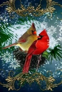 NEEDLEPOINT Canvas 14 or 18 count_ Cardinal, Red Bird, love birds - Picture 1 of 1