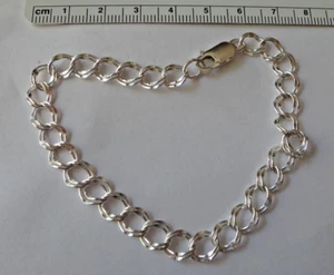 Traditionelles Bettelarmband 7,5 Zoll Sterlingsilber 7 mm Diamantschliff Doppelglied - Bild 1 von 3