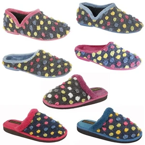 Ladies Knitted Slipper Sleepers Dotted Lightweight Textile Indoor Slip Ons UK3-9 - Picture 1 of 14