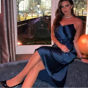 NEW ZARA Camisole dress RHINESTONE Straps Zara Green Silky Size XS #7210B - Picture 1 of 9