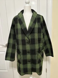 Joan Rivers Coat ButtonFront Plaid w/ShawlCollar & Pocket Olive/Black XL A463635 - Picture 1 of 6