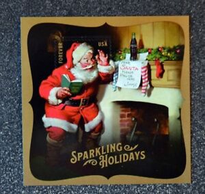 2018USA #5336 Forever Sparkling Holidays Santa - Souvenir Sheet Mint  coca cola