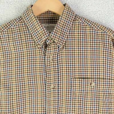 Camisa Beretta Para Hombre Mediana Marrón Cuadros Pastor Franela Abotonada Manga Larga Foto 1 de 4