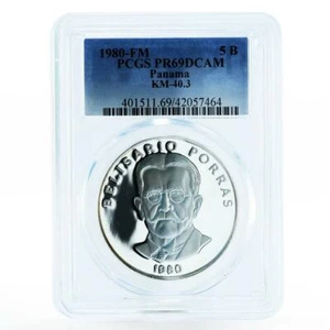 Panama 5 balboas President Belisario Porras PR69 PCGS proof silver coin 1980 - Picture 1 of 2