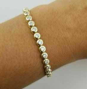 5Ct Round Cut Diamond Bezel Set Womens Tennis Bracelet 14K Yellow Gold Plated 7" - Picture 1 of 7