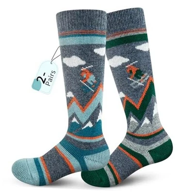  Calcetines de esquí de lana merino para niños 2 pares, cálidos de invierno X-pequeños 2 pares-2 grises Foto 1 de 4