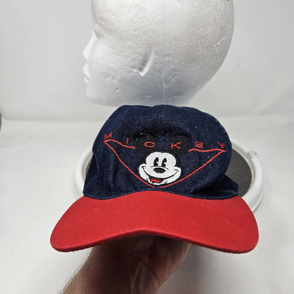 Gorra de colección Mickey & Co con correa trasera denim roja juvenil Disney bordada años 90 Foto 1 de 4