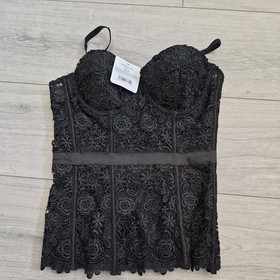 BNWT Vintage Ann Summers Black Embroidered Willa Corset Size 6-8 