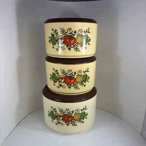 THREE Sterlite Canisters #840 1970s Vegetables Herb Mushroom Brown Lid - Picture 1 of 6