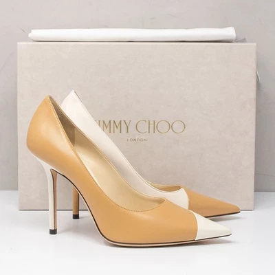 Jimmy Choo Love 100, Size 37 (7 US) Butter Rum & Latte Asymmetric Heels - Image 1 of 4