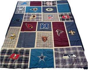 Pottery Barn NFL Football Teams Patchwork Quilt Full  Blanket Kids Sports 68x86 - Picture 1 of 10