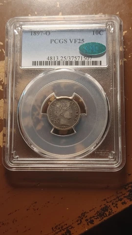 1897 O Barber Dime 10C PCGS VF25 CAC Approved Original and Attractive Key   2105 Cover
