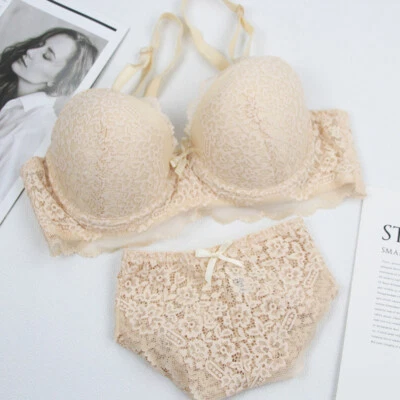 Sexy Conjunto de Sujetadores Push Up Ropa Interior Transparente Lencería Sujetador de Encaje y Panty a Juego Foto 1 de 4