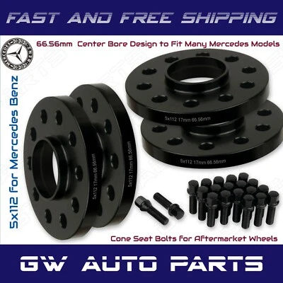 4 PCs 17mm Mercedes Benz 5x112 Hub Centric Wheel Spacers W/Cone lug Bolts Kit - Image 1 of 2