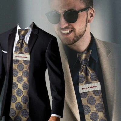 NICK CANNON ELEGANTE MEDALLÓN BRONCEADO, CORBATA DE SEDA PREMIUM, NUEVA CON ETIQUETAS Foto 1 de 4