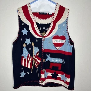 VNTG Eagle's Eye Knit 1996 Knit Sweater Vest Patriotic Vote Sz 1X - Picture 1 of 13