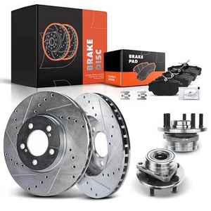 Front Drilled Brake Rotors & Pads + Hub Bearing for Ford Taurus Lincoln Mercury - Picture 1 of 8