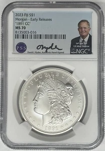 2023 Fiji 1891-CC Morgan Dollar NGC MS 70 Early Releases David Ryder Signed - Picture 1 of 2