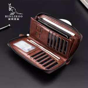Lange Brieftasche mit Reißverschluss für Männer Leder Brieftasche Sperre RFID Kartenhalter - Bild 1 von 15