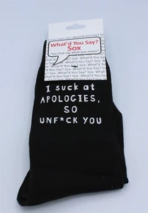Unisex Crew Socks I Suck At Apologies Women 4-10 Men 6-12 - Picture 1 of 1