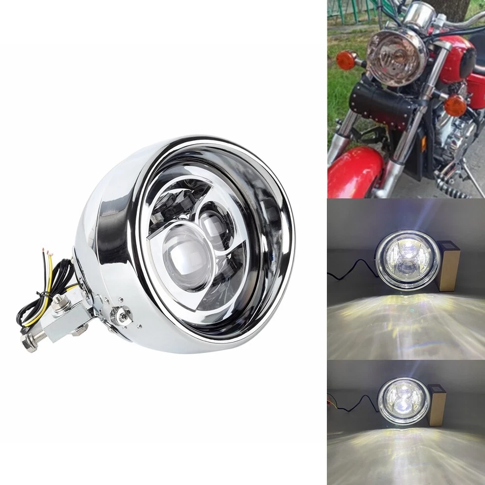 E9 7" Chrome LED Retro Headlight For Harley Heritage Fat Boy Softail 1986-2014 — 第 1/4 张图片