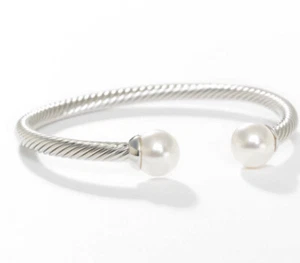 💎Touchstone Kristall Armband Manschette weiße Perle Rhodium 2 1/2" Neuzustand - Bild 1 von 8