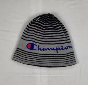 Champion Gray Black Striped Beanie One Size Reversible, NWOT - Picture 1 of 6
