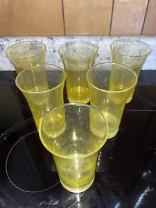 Vintage set of 6 hand blown water tea beverage drinking glasses yellow seed - Picture 1 of 7