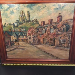 Original Goslin Ölgemälde Ansicht von Corfe Castle von East St. Greyhound Inn - Bild 1 von 10