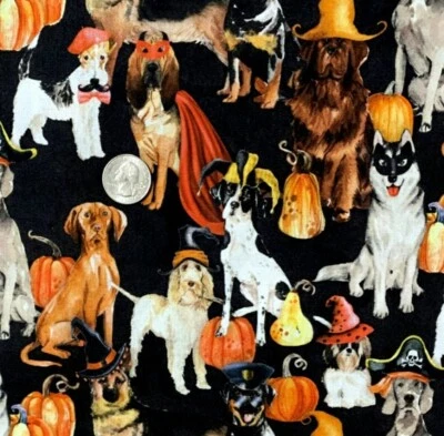 PRIMAVERA CREATIVA HALLOWEEN "PERROS ESPELUZNANTES" SOBRE TELA DE ALGODÓN NEGRO 2YD X 44" Foto 1 de 2