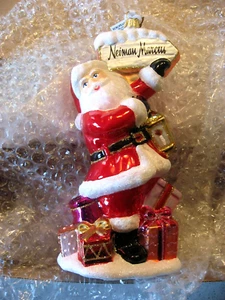 Neiman Marcus Santa with Neiman Marcus Road Sign Glass Christmas Ornament - Picture 1 of 5
