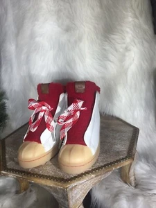 New Coach White Red Leather Shearling Boots Size 5 (G1493) - Picture 1 of 8