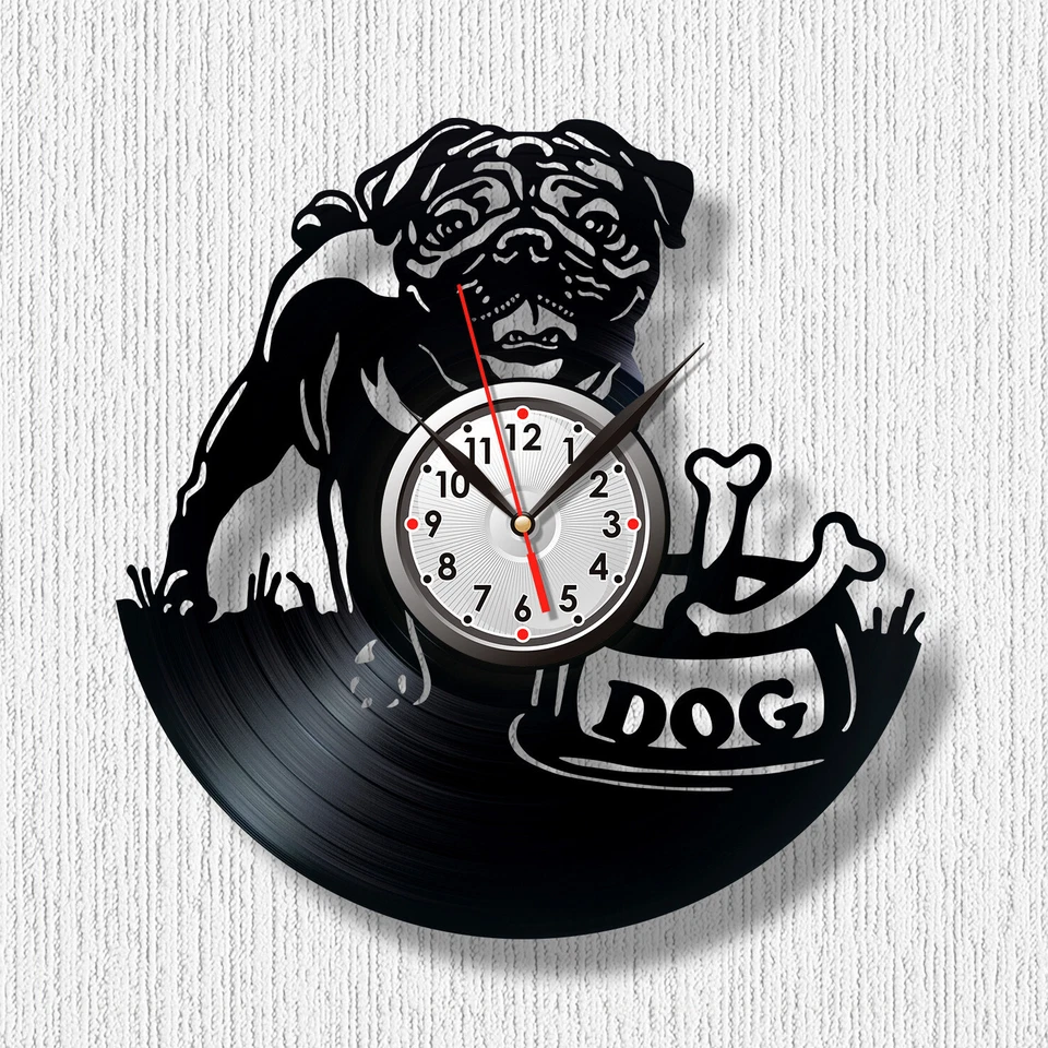 Wall clock Pug dog clock Dog clocks Vinyl clock Animals clock - Image 1 of 1