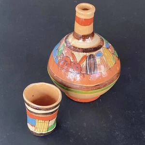 Vintage Mexikanische Keramik Tlaquepaque Wasserkaraffe Krug mit Tasse - Bild 1 von 4