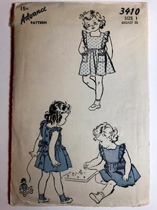 Vintage Advance 3410 Girl’s Pinafore Dress Size 1 Sewing Pattern New FF - Picture 1 of 2