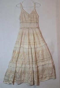 Maxi abito donna Anthropologie Me 2 Magic avorio oro taglia large nuovo con etichetta - Foto 1 di 16