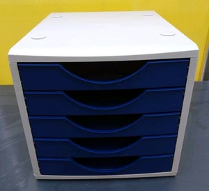 Schubladenbox 5 Schübe Ablagebox Briefablage Ablage Grau Blau wenig gebraucht - Bild 1 von 5