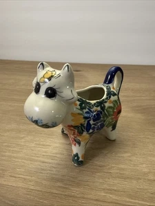 Polish Pottery Cow Creamer Unikat Kalich Hand Painted Floral Pattern - Picture 1 of 7