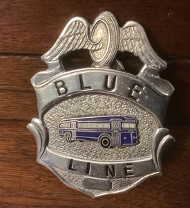 Insignia prendedor sombrero empleado conductor autobús transporte línea azul  - Imagen 1 de 2