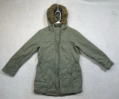 Gap Kids Jacket Zip Front Faux Fur Hood Trim Soft Lining Size XL Green - Image 1 of 4