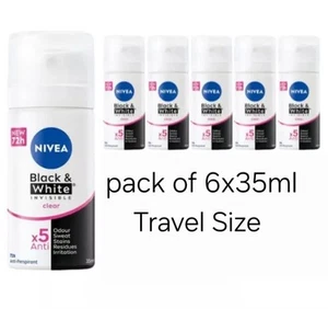 6 X Nivea Deo Spray Black & White Travel Size Pack Of 6x35ml - Picture 1 of 10